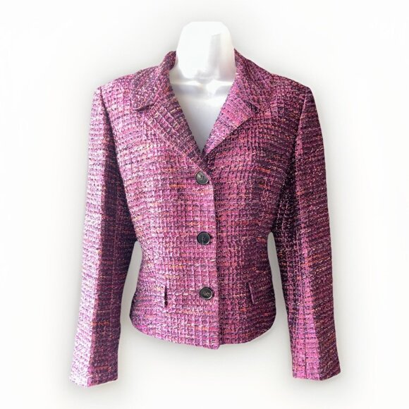 Lafayette 148 Metallic Boucle Wool Tweed Blazer Suit Jacket